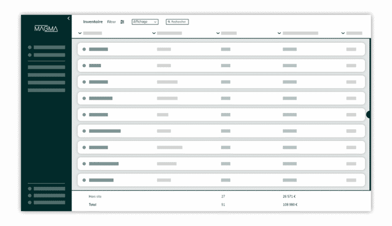 capture ecran de la plateforme magma page inventaire