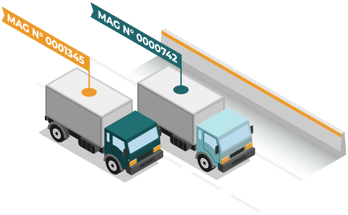 illustration isometrique de deux camions de livraisons sur l'autoroute ayant une solution de traçabilité logistique