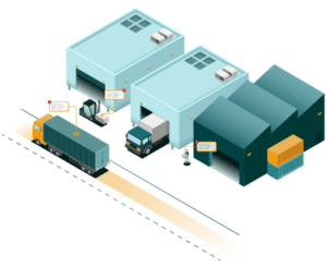 illustration isométrique d'un site industriel recevant des livraisons