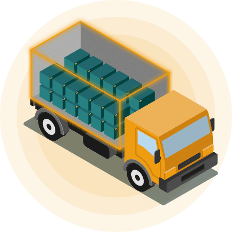 illustration d'un camion transportant des objets connectés en pleine livraison
