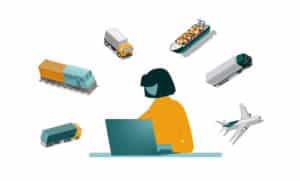 illustration d'une femme qui travaille sur son bureau en train de suivre des livraisons en temps réel